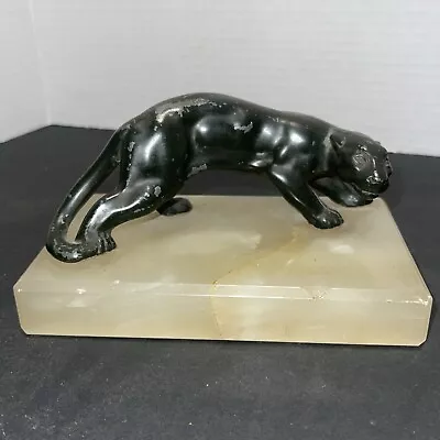 Vintage Panther On Marble Art Deco MCM 6” X 3 1/2” Figure Cat • $24.95