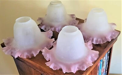 £16 • Buy Frilled Edge Glass Light Shades X 4, Soft Mauve Colour/Frosted Finish