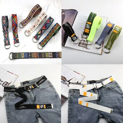 Womens Mens Ladies Belt Canvas D Ring Fabric Webbing Waist Army Waistband Buckle • £2.84