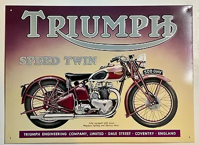 FTTD Sign Co. UK Triumph Speed Twin Motorcycle Embossed Metal Sign 12 H X 16 W • $35