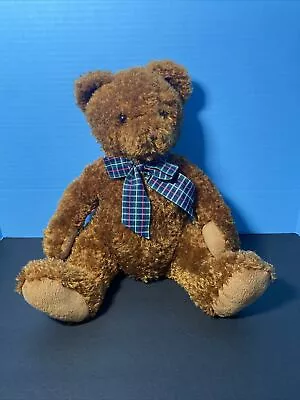 Melissa And Doug Plush Bear Stuffed Animal Brown Teddy Blue Plaid Bow Sitting • $3.89