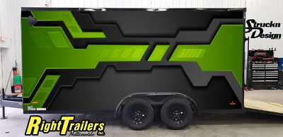 2 Sides Grunge Black Green Modern Trailer RV Wrap Decal Graphic Various Sizes US • $969.41