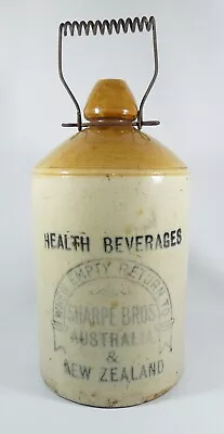 Antique Large Sharpe Bros Australia Health Beverages Jug Demijohn Handle Gallon • $169