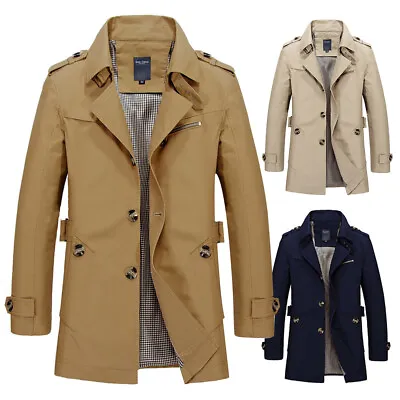 Fashion Long Jacket Coat Tops Overcoat Trench Men Winter Warm Formal Outwear • $32.48