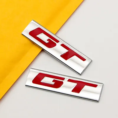 2x Silver Chrome Red Metal GT Logo Emblem Grand Tourer Letter Sport Badge Decal • $9.99