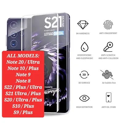 Samsung Galaxy Tempered Glass Protector UV Note20 S22 Ultra S20 Plus ALL MODELS • £4.50
