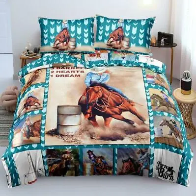 3D West Cowboy Horse Duvet Cover Bedding Set Doona Quilt Cover Pillow Case Blue • $25