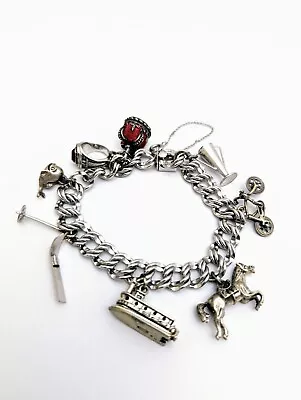 Signed Beau Sterling Silver Double Link Bracelet With Charms • $175