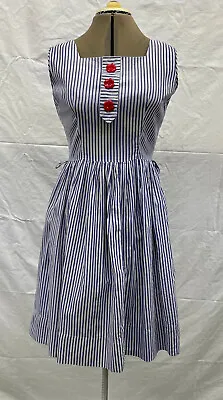 Vintage 50s Mode O'Day Cotton Day Dress Blue & White • $24.50