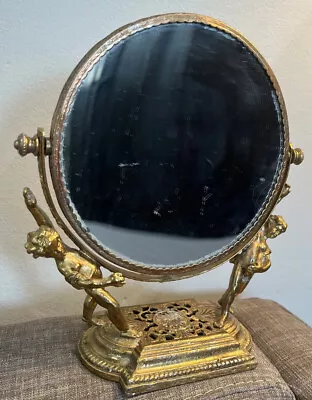 Vintage Stylebuilt Double Cherub Vanity  Boudoir Mirror 2 Sided Magnified USA • $50.70