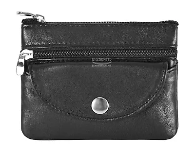 Ladies Pouch Genuine Leather Black Small Coin Card Wallet Zip Pouch Purse 1330 • £8.99