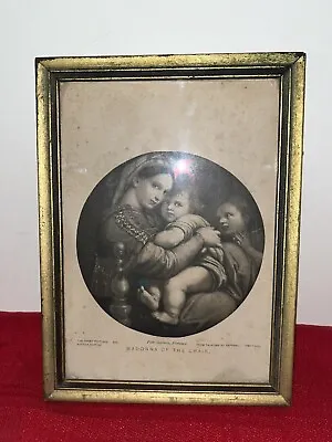 ANTIQUE 7.5 X 5.5 MADONNA OF THE CHAIR FRAMED LITHO OF PAINTING BY RAPHAEL PITTI • $9.99