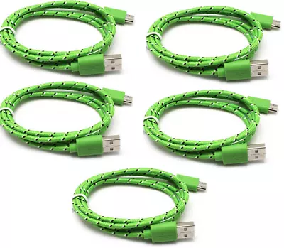 5 X 6ft Rope Braided Micro USB Charger Charging Sync Android Cable Cord Green • $6.99