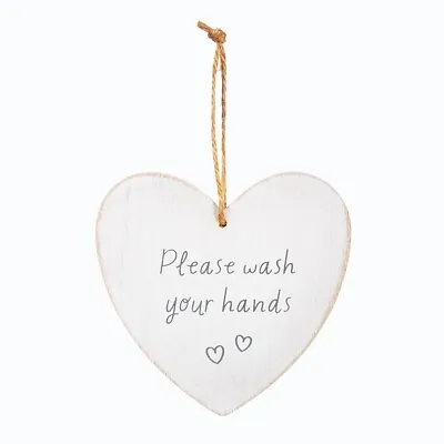 Sass & Belle Please Wash Your Hands Wooden Heart Hanging Plaque  / Sign ~  BNWT • £3.75