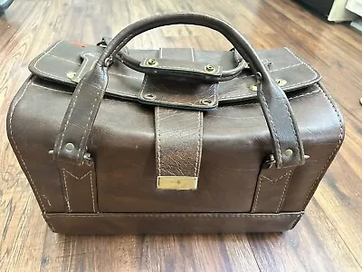 Vintage Heavy Leather Platt Travel & Business Case Handbag Locking W/ Straps Key • $80
