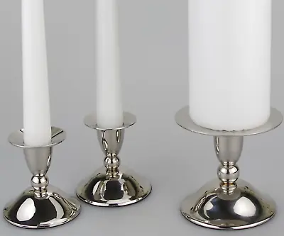 Wedding Unity Candle Holders Solid Brass Bright Nickel Plated Set Of 3 • £17.99
