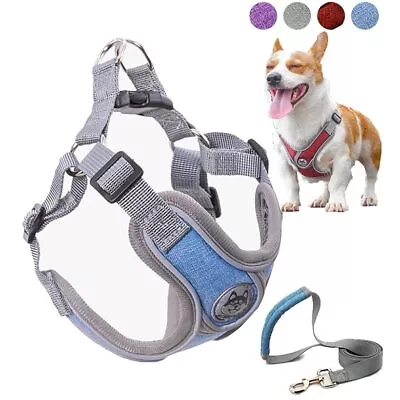 Pet Dog Harness Nylon Mesh Soft Puppy Reflective Adjustable Lead Leash Vest Set • £2.99