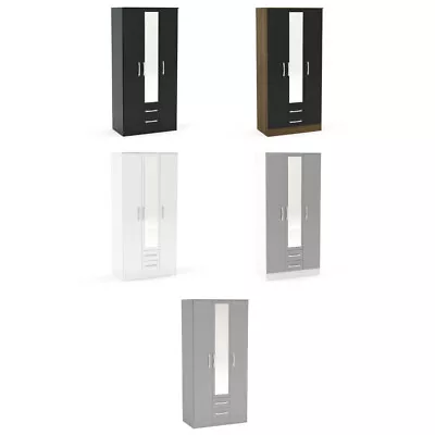 Wardrobe Lynx Wooden High Gloss 3 Door 2 Drawer Wardrobe With 5 Colour Options • £329.99