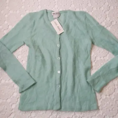 New Ann Max Italy Cardigan Sweater Mohair Mix Blue Button Up V Neck Small Women • $24.99