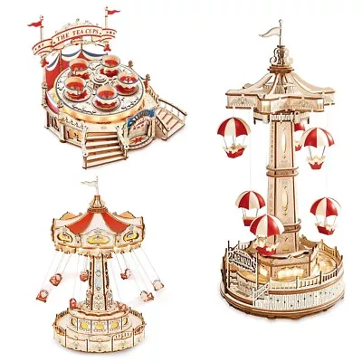 ROKR Magic Amusement Park Series Music Box LED 3D Wooden Puzzle Toys Kid Gift • $139.99