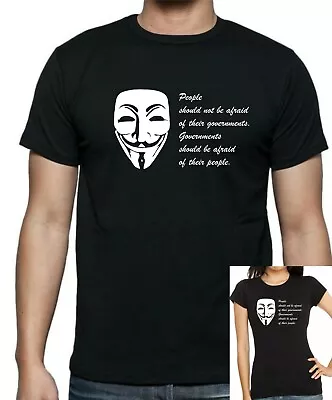 $14.97 • Buy V For Vendetta Anti-political Anti- Government : GOVERNMENTS SHOULD FEAR T-shirt
