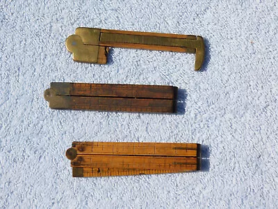 Lot Of 3 Vintage Boxwood & Brass Folding Rulers - One Broken With Caliper • $19.99