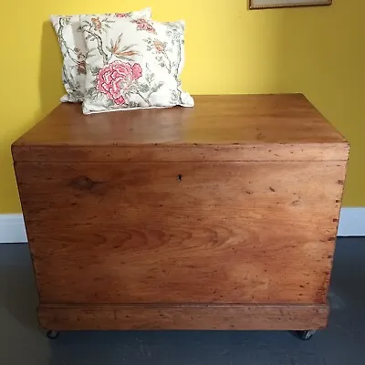 Vintage Antique Wood Wooden Oak Chest Blanket Box On Casters • £295