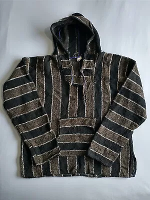 £12.99 • Buy BAJA HOODIE Men's Mexican Knit Pullover Drug Rug Poncho Festival Hippy | M