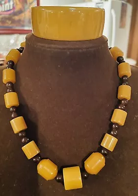 Vntg. BAKELITE Butterscotch “ Cubism” Necklace W/Bracelet! Nice! • $49.95