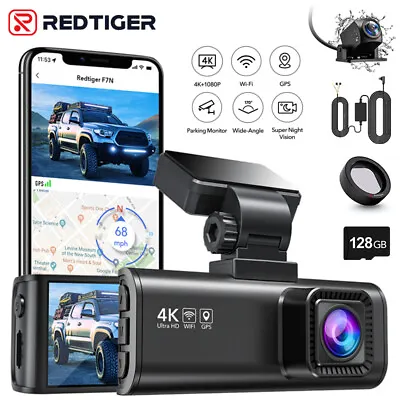 REDTIGER 4K Dash Cam Front And Rear Free 128GB CardHardwire KitPolarizing Lens • £145.99