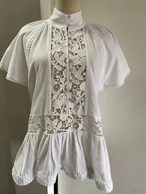 $50 • Buy Zimmerman White Linen Blend Lace Insert Blouse Size 0