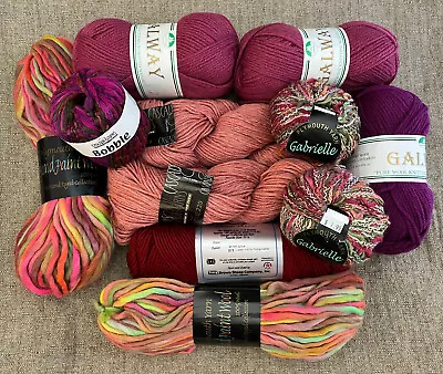 Huge Lot: 11 Skeins In All: Rose & Violet Worsted + Novelty + Handpaint; All New • $62