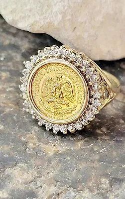 14kt Gold Diamond Dos Pesos Eagle Coin Ring Size 7 • $2712.19