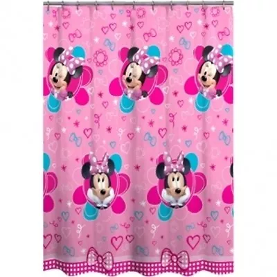 NEW! Disney Minnie Mouse Fabric Shower Curtain Pink Flowers Hearts Bow PEVA • $32.50