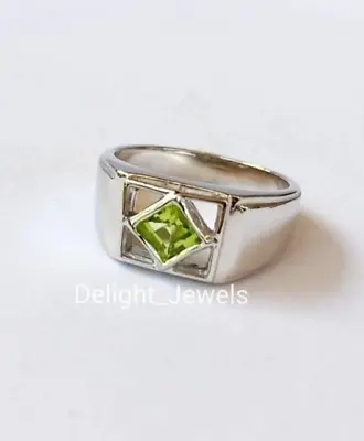 Natural Green Peridot Gemstone With 925 Sterling Silver Ring For Men's • £64.57
