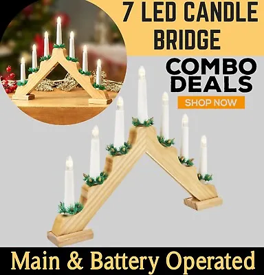 7LED Christmas Candle Bridge Large Wood Window Arch Xmas Décor Main & Battery UK • £12.25