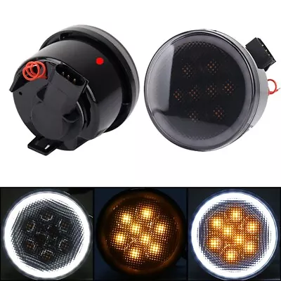 $29.59 • Buy For Jeep Wrangler JK 07-18 LED Amber Turn Signal Light With Smoke Lens &Ring DRL