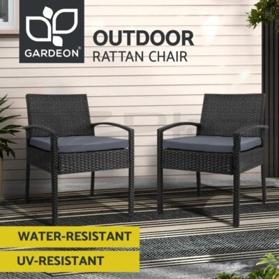 $183.95 • Buy Gardeon Outdoor Furniture Dining Chairs Wicker Garden Patio Cushion Black X2