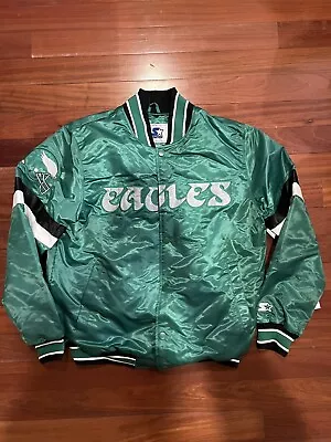 Philadelphia Eagles Starter Satin Bomber Varsity Jacket Black Kelly Green S-3XL • $224.90