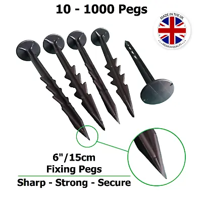 6  Ground Pegs Garden Weed Barrier Membrane Pins Fabric Hooks Strong Plastic • £8.99