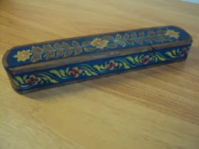 £6 • Buy A Vintage Hand Painted Wooden Sliding Lid Pencil/Pen Box