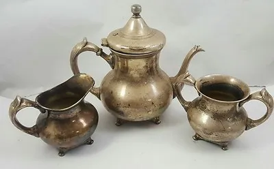 Antique SILVER-PLATED COPPER Coffee Pot Creamer & Sugar Bowl MERIDAN B. CANADA • $58