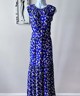 Stella McCartney Blue Poppy Print Silk Sleeveless Tiered Maxi Dress US 8 IT 42 • $200