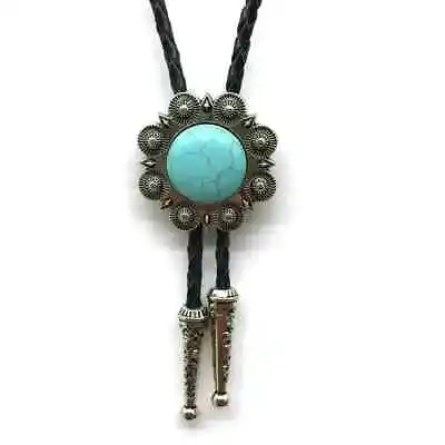 Mens BOLO Tie Vintage Turquoise Wedding Necklace Alloy PU Leather Western Cowboy • $16.99