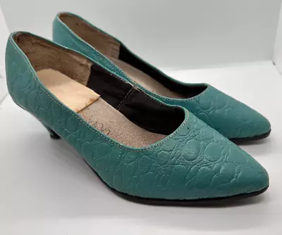 VTG Ladies Turquoise Pumps Size 8.5 Heels Shoes • $46.99