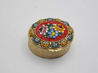 Vintage Italian Floral Micro Mosaic Hinged Oval Pill Trinket Box - Italy • $9.99