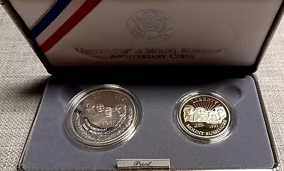 1991 U.S. Mint Mount Rushmore Anniversary 2 Coin Proof Set W/ Box -90% Silver $1 • $36.99