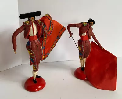 Vintage Joly Mexican Folk Art Dolls-Lot Of 2 Souvenir Matadors In Red Outfits • $35