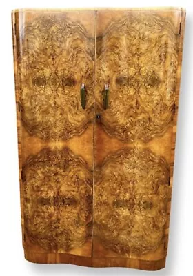 Art Deco Figured Walnut Serpentine Fronted Wardrobe • £795