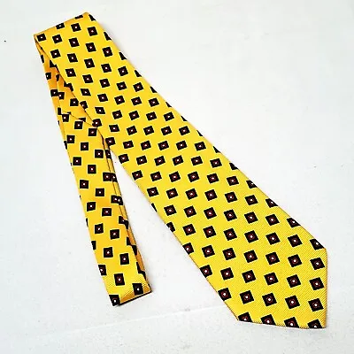 POLO Ralph Lauren Yellow Gold Geometric Woven Knit Handmade Silk Neck Tie Italy • $10.99